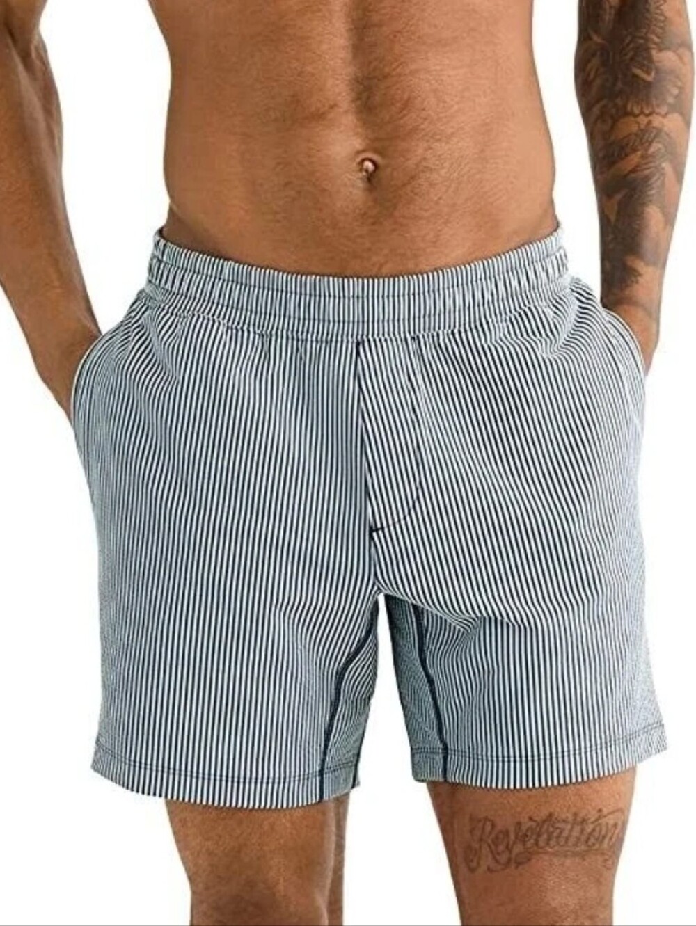 Rhone | Navy Striped Seersucker Jersey Mako Shorts Size XL